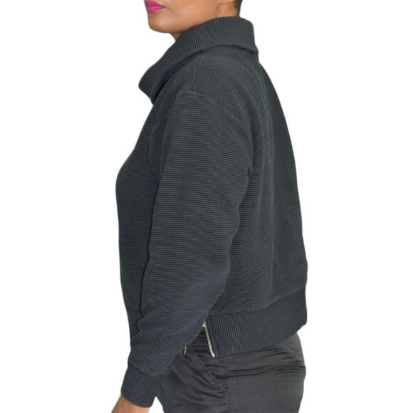 Varley Simon Sweatshirt Black Ottoman Rib Boxy Turtleneck Side Zip Size Medium - Picture 14 of 14